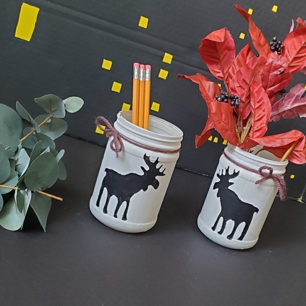Hand Painted Glass Jars, Black Moose Outline